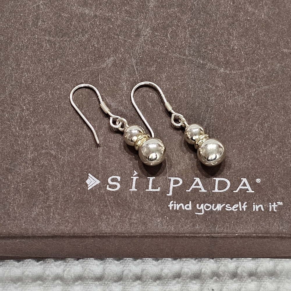 Silpada 925 Silver Double Ball Bead Drop Earrings - Picture 6 of 8